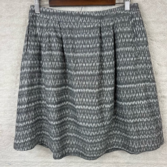 EILEEN FISHER Ash Organic Cotton Aerial Ikat Pleated Skirt Gray Size M Pockets - Picture 2 of 16